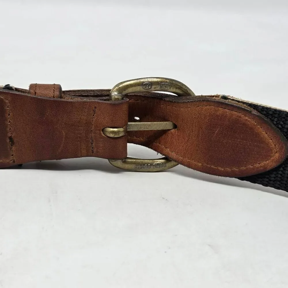 BATES WEB LEATHER BELT BROWN KHAKI HEAVY DUTY BRASS MARLIN FISHING MENS SIZE 36